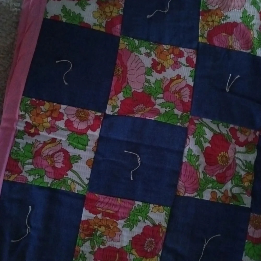 Seersucker and Denim hand made Quilt